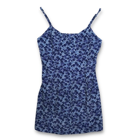 Express Pants - VTG Express Blue Floral Print Spaghetti Strap Romper Women's Size 9/10‎
